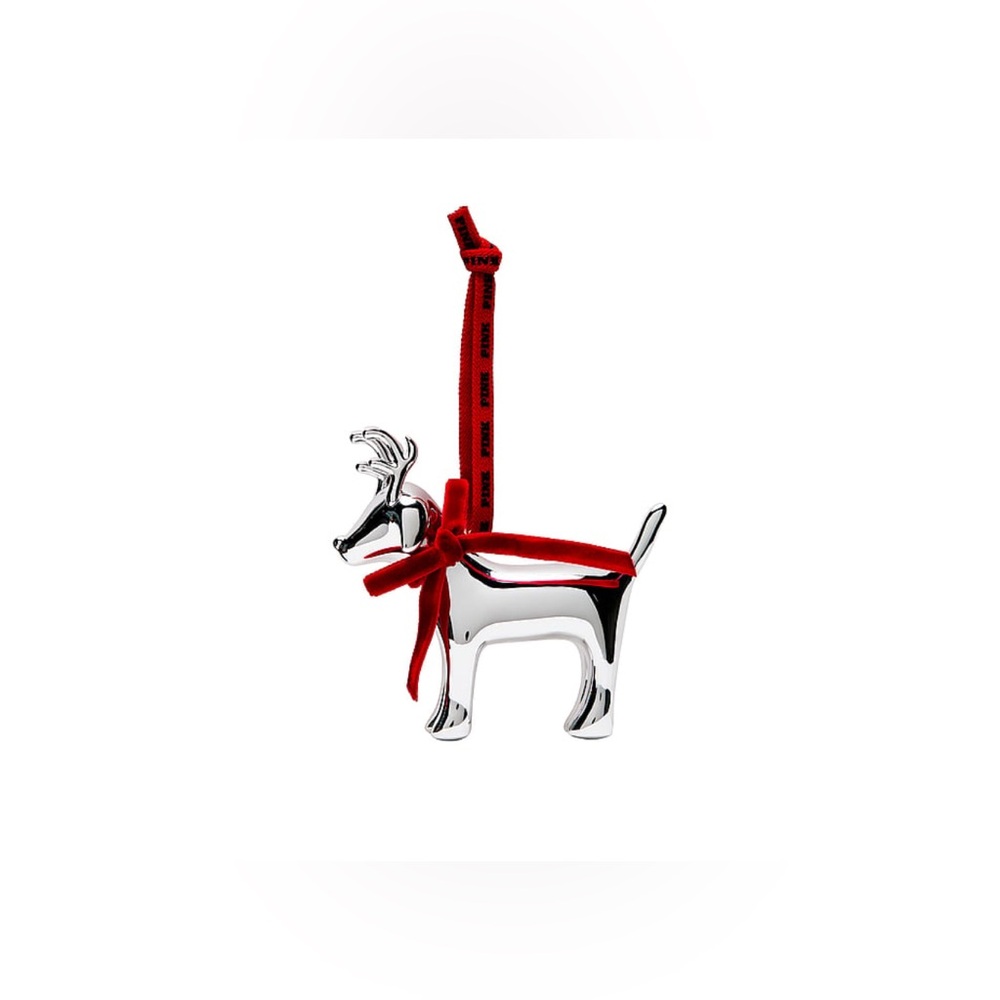 VICTORIA’S SECRET VS PINK LIMITED EDITION REINDEER PUP DOG SILVER ORNAMENT NWT